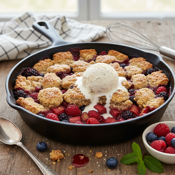 Delicious Vegan Rhubarb & Berry Cobbler recipe