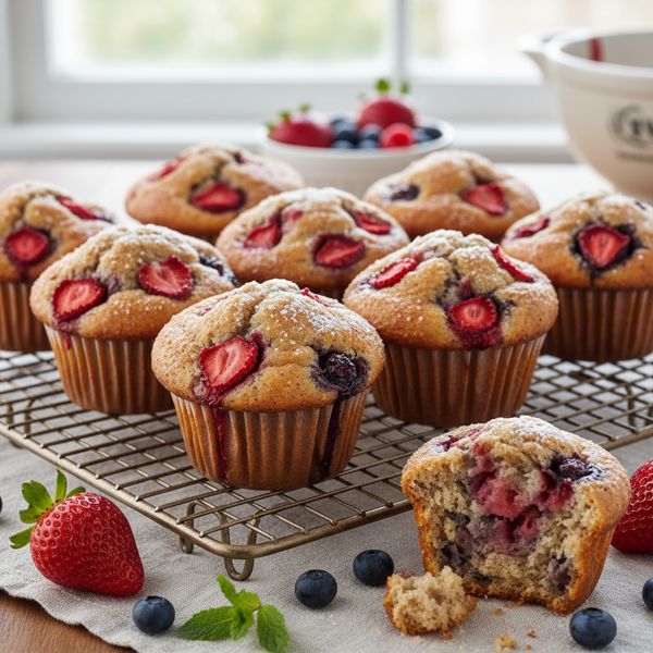 Deliciously Berry-Smashed Strawberry Muffins recipe