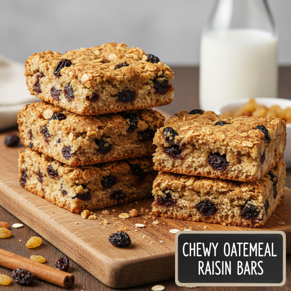 Deliciously Chewy Oatmeal Raisin Bars recipe