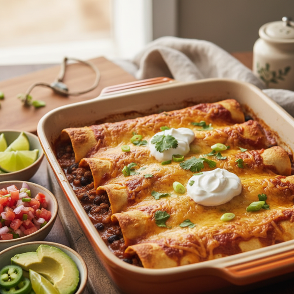 Deliciously Lean Beef and Bean Enchiladas recipe