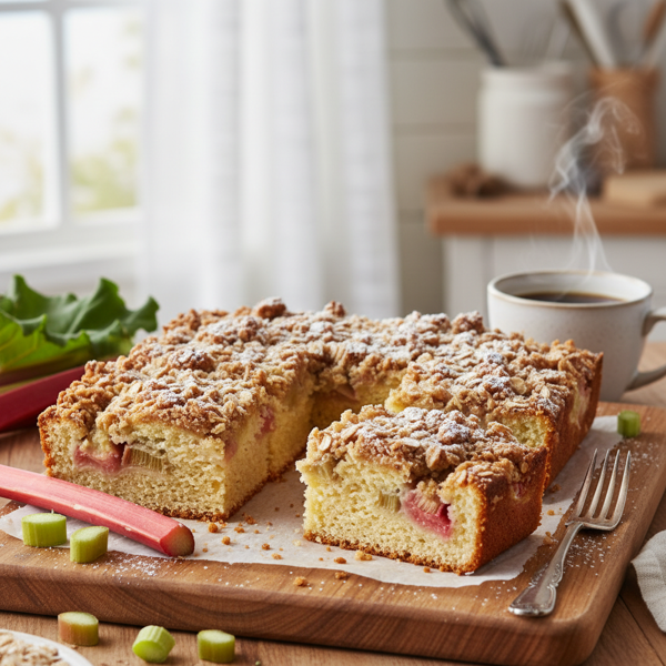 Deliciously Light Rhubarb Coffee Cake recipe