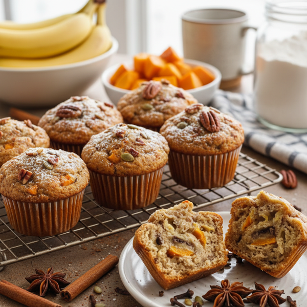 Deliciously Spiced Butternut Squash Banana Muffins recipe