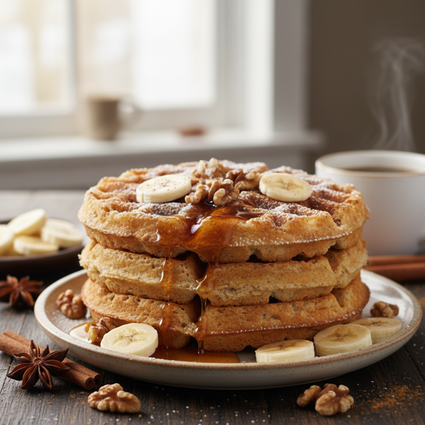 Deliciously Spiced Sourdough Banana Nut Waffles recipe