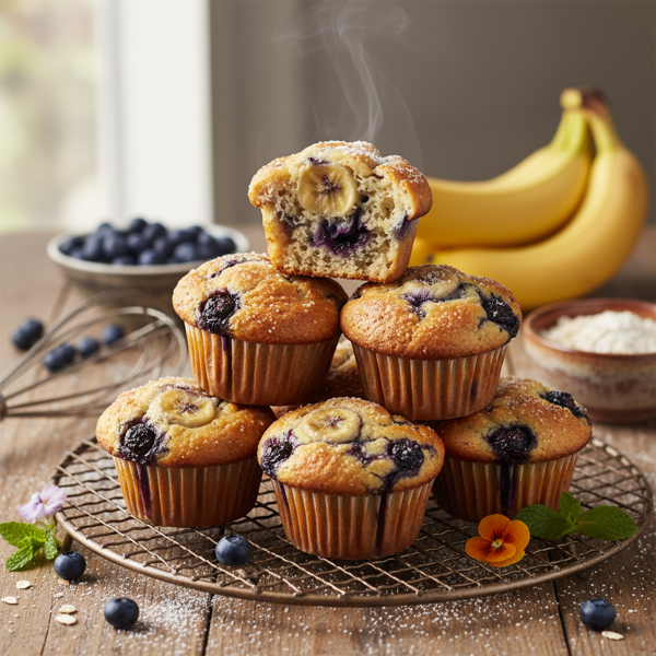 Deliciously Vegan Banana Blueberry Bliss Muffins recipe