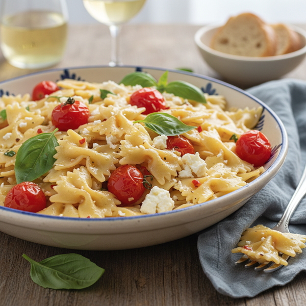 Delightful Bow Tie Pasta with Sweet Tomatoes, Feta, and Basil Bliss recipe
