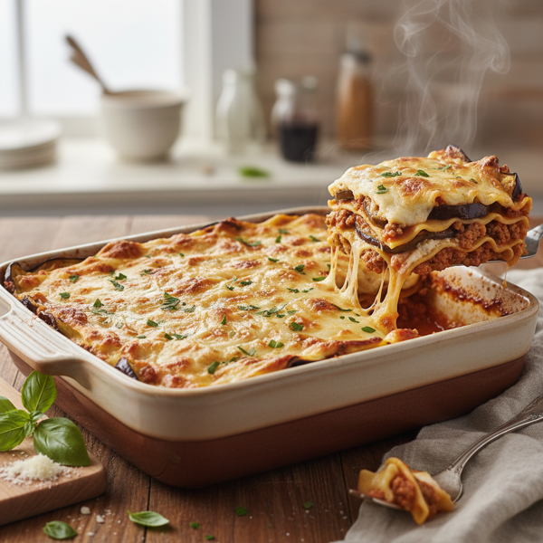 Delightful Cheesy Eggplant and Turkey Lasagna recipe