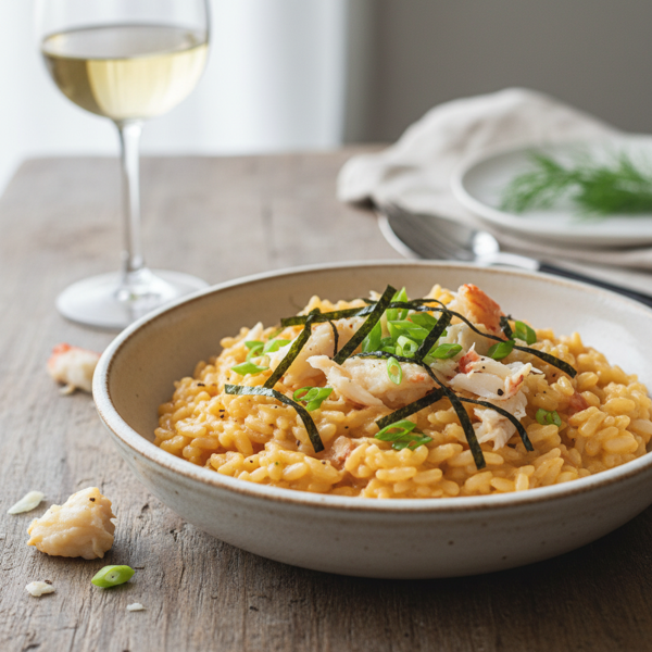 Delightful Crab Risotto with Scallions and Nori recipe