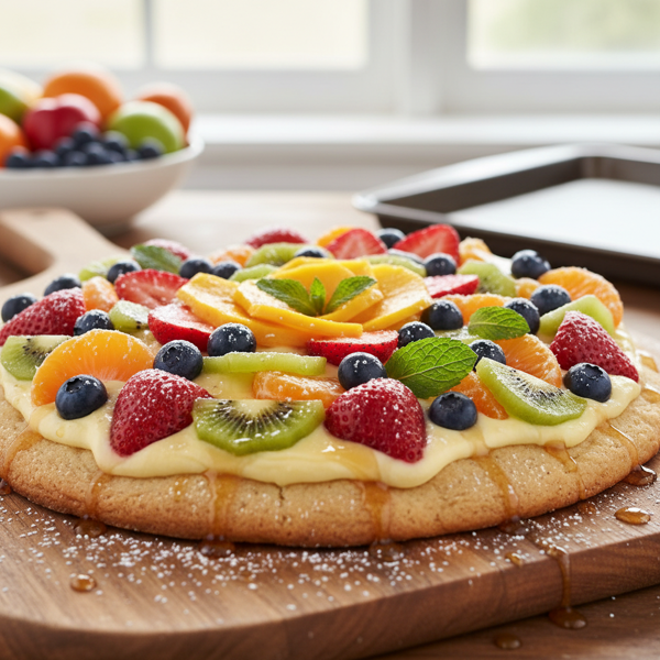 Delightful Fruit-Topped Cake Pizza recipe