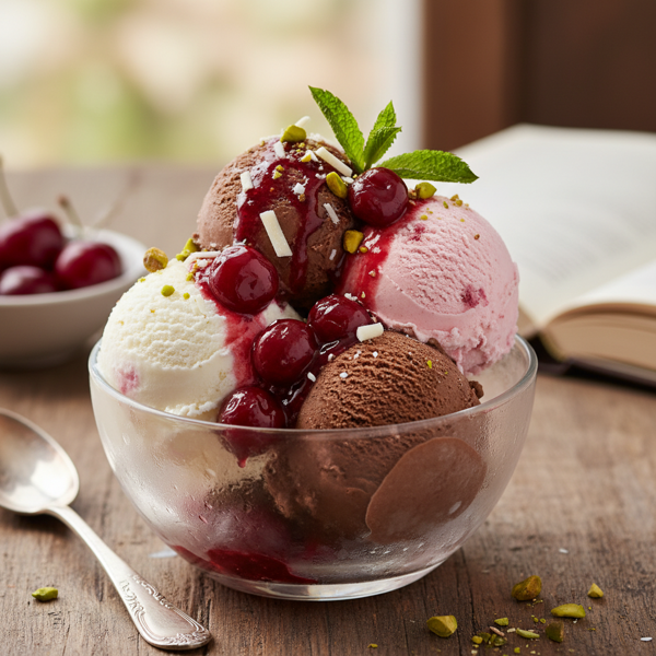 Delightful Neapolitan Ice Cream with Luscious Cherry Sauce recipe