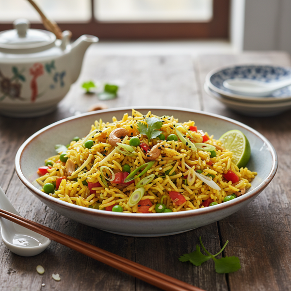 Delightful Oriental Curried Rice & Pea Salad recipe