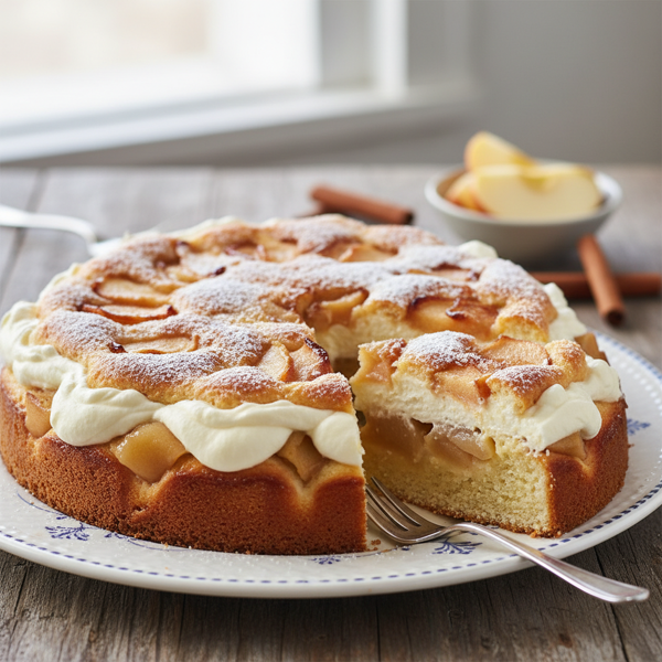 Delightfully Light Apple Cream Cake recipe