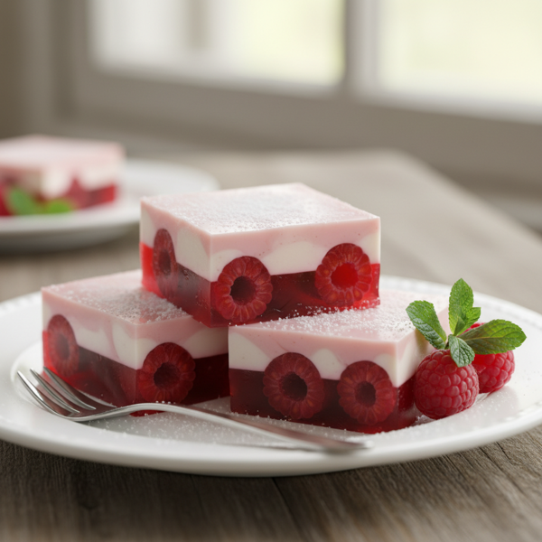 Diabetic-Friendly Raspberry Cream Jello Squares recipe