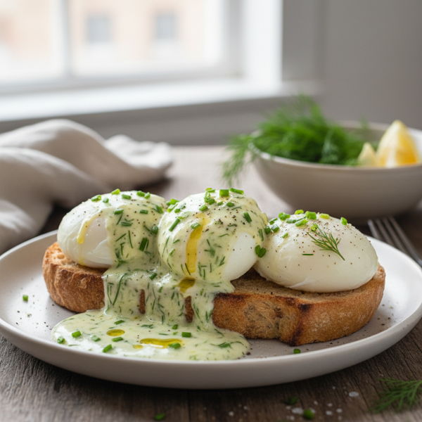 Dill-Infused Poached Eggs with Creamy Sauce recipe