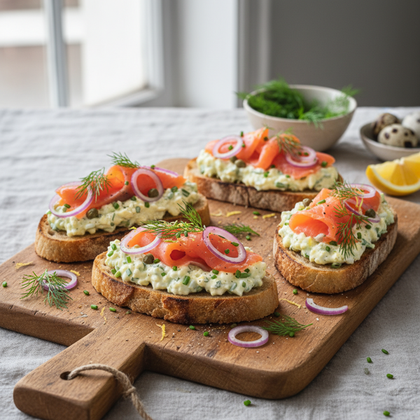 Dilled Smoked Salmon and Creamy Egg Salad Tartines recipe