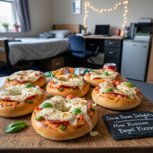 Dorm Room Delights: Mini Russian Bagel Pizzas recipe