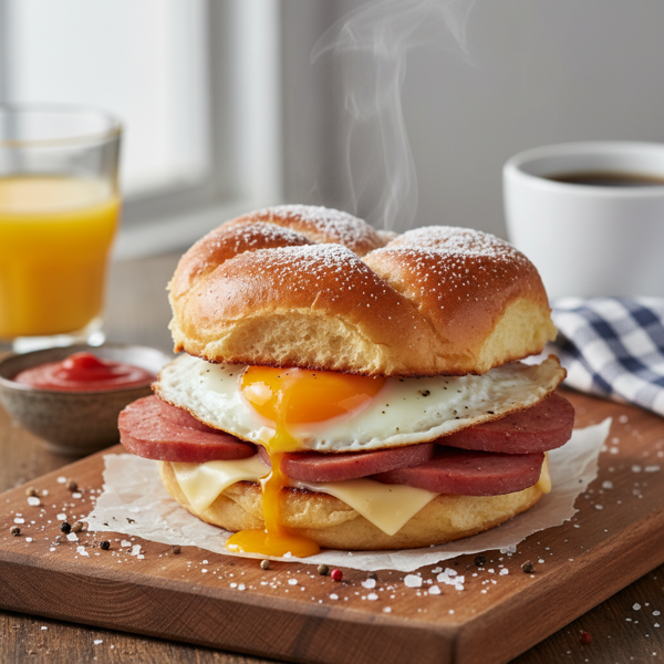 East Coast Breakfast Delight: Pork Roll, Egg & Cheese on a Sweet Roll recipe