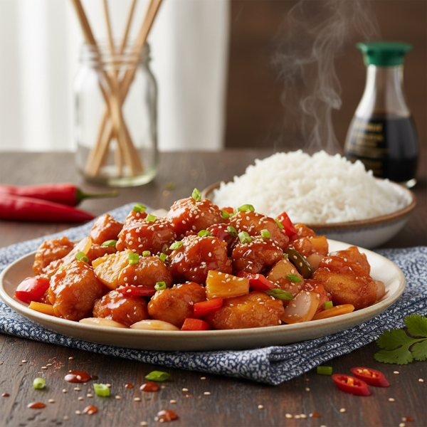 Easy Sweet and Sour Chicken Delight with Fluffy Rice recipe