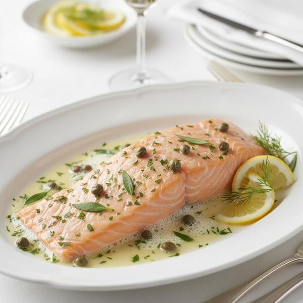 Elegant Champagne-Poached Salmon with Capers & Tarragon recipe