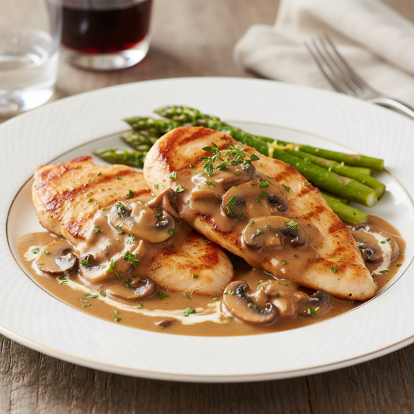 Elegant Chicken Paillard with Creamy Mushroom Cognac Sauce recipe