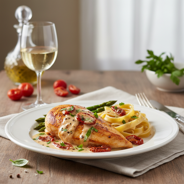 Elegant Chicken with Sun-Dried Tomato and Creamy Wine Sauce recipe