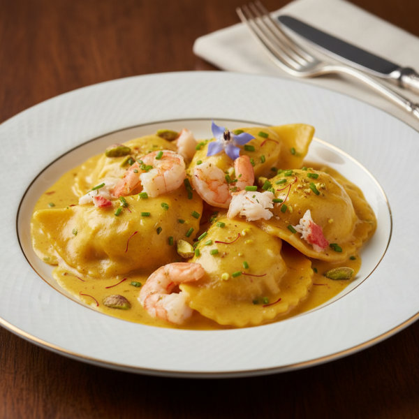 Elegant Crab & Shrimp Ravioli with Luxurious Saffron Cream Sauce recipe