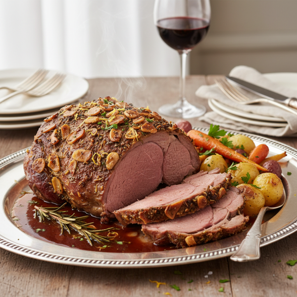 Elegant Garlic-Infused Roast Leg of Lamb recipe