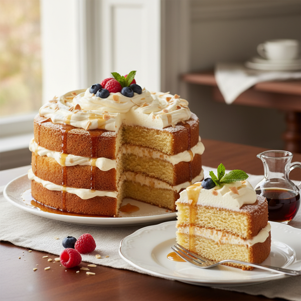 Elegant Genoise Cake with Rum-Infused Whipped Cream recipe