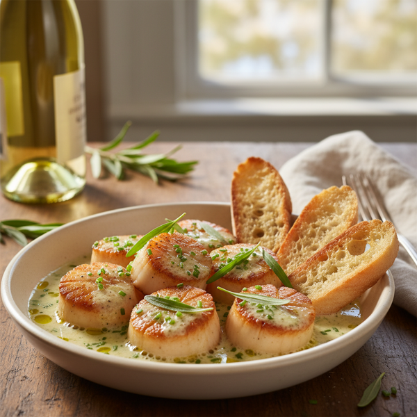 Elegant Scallops in Tarragon White Wine Sauce recipe