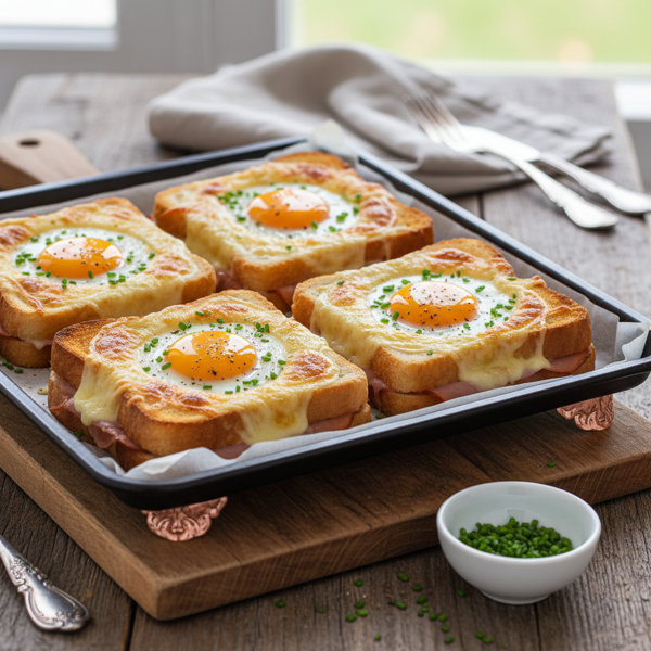 Elegant Sheet Pan Croque Madame with Egg-in-the-Hole recipe