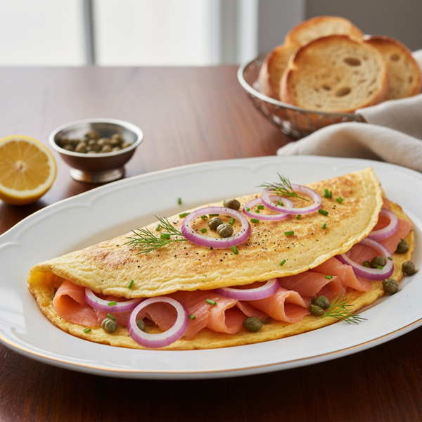 Elegant Smoked Salmon Omelet with Capers and Red Onion recipe