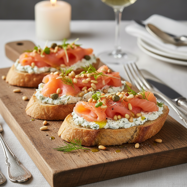 Elegant Smoked Salmon and Pine Nut Bruschetta recipe