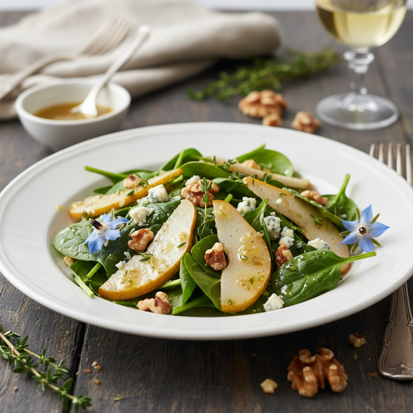 Elegant Spinach and Roquefort Salad with Pear and Walnuts recipe
