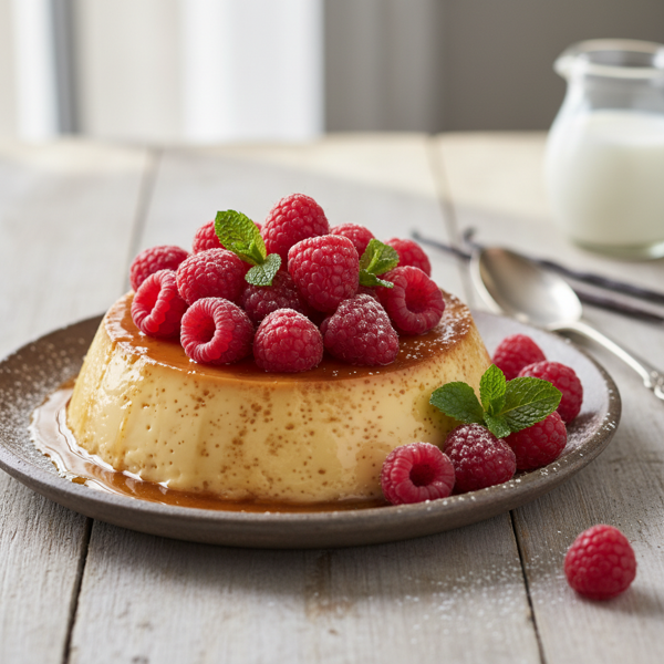 Elegant Vanilla Flan with Fresh Raspberry Topping recipe