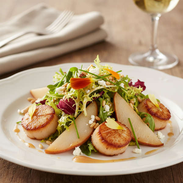Elegant Warm Pear and Scallop Salad recipe