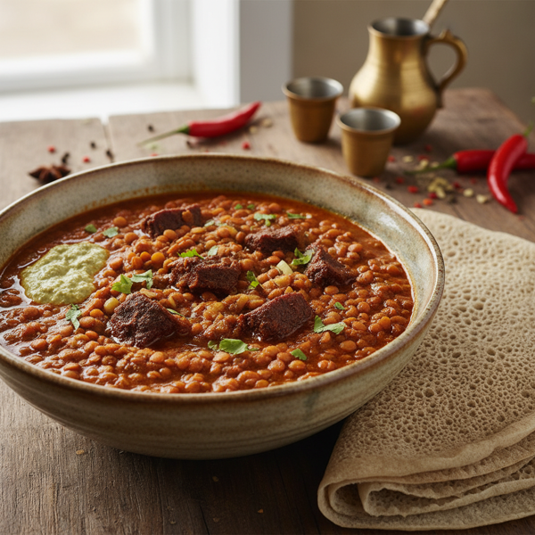 Ethiopian Spiced Beef Jerky and Lentil Stew (Quwanta-Miser Wot) recipe