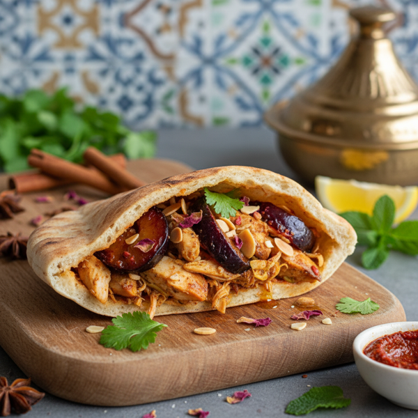 Exotic Moroccan Chicken & Plum Pita Pockets recipe