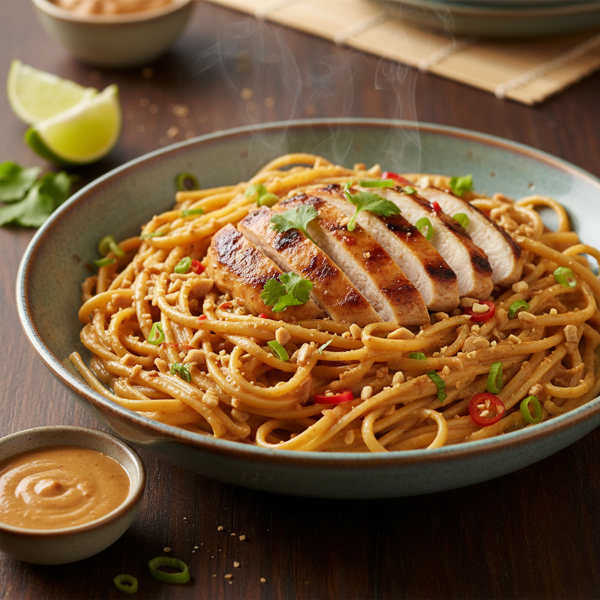 Exotic Thai-Style Peanut Chicken with Linguine recipe