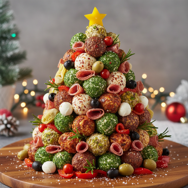 Festive Antipasto Cheese Ball Tree recipe