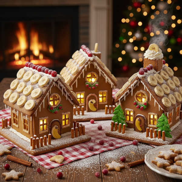 Festive Banana Gingerbread Houses recipe