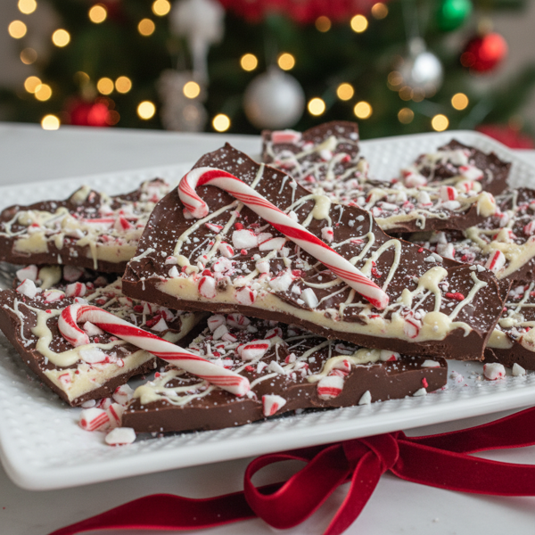 Festive Candy Cane Chocolate Bark recipe