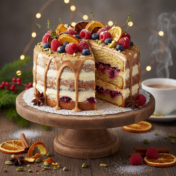 Festive Chai & Berry Orange Delight Cake recipe