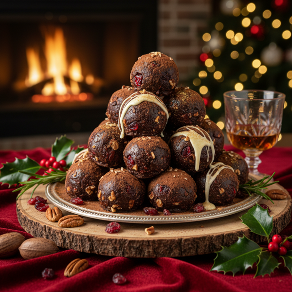 Festive Cherry Pecan Rum Truffles recipe