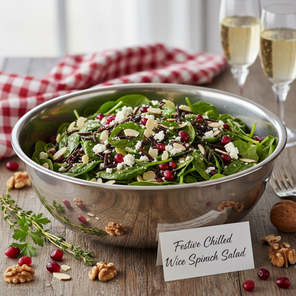 Festive Chilled Wild Rice & Spinach Salad recipe