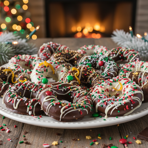 Festive Chocolate-Covered Pretzel Rings recipe