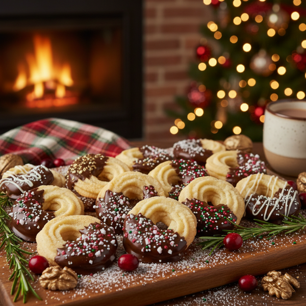 Festive Chocolate-Dipped Spritz Cookies recipe