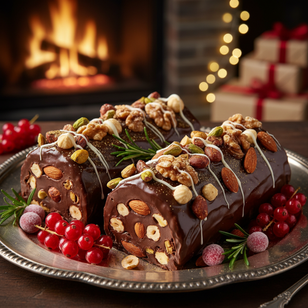 Festive Chocolate-Nut Delight Logs recipe