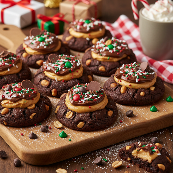 Festive Chocolate-Peanut Butter Surprise Cookies recipe