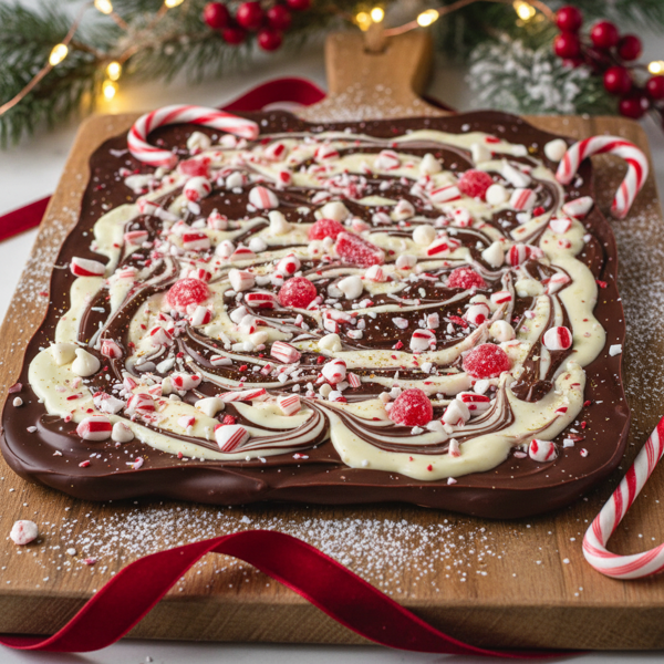 Festive Chocolate Candy Cane Bark Delight recipe
