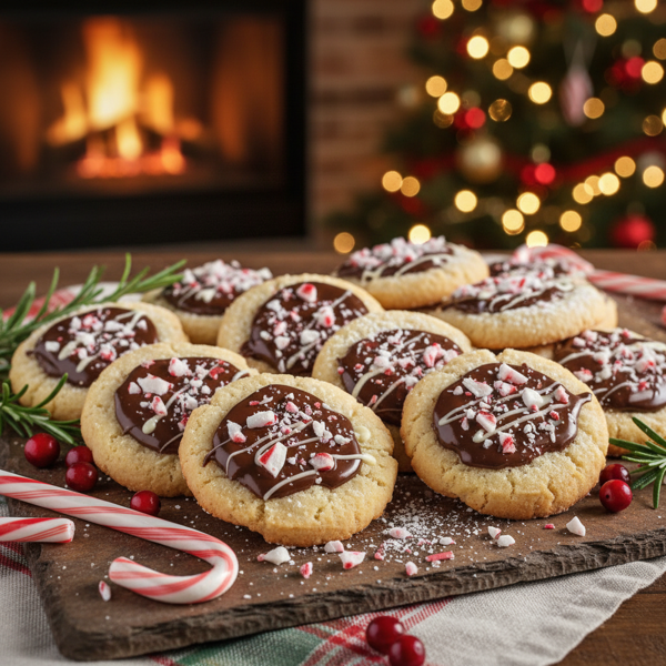 Festive Chocolate Peppermint Bark Shortbread Cookies recipe