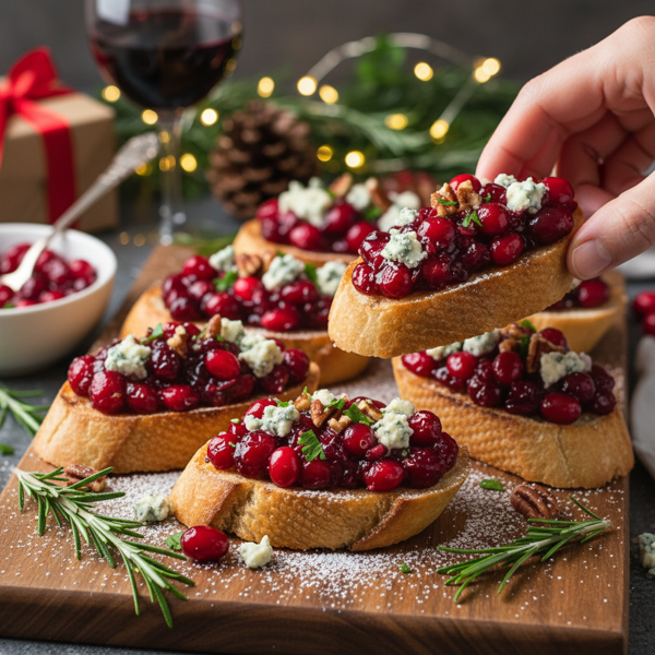 Festive Cranberry Blue Cheese Bruschetta recipe